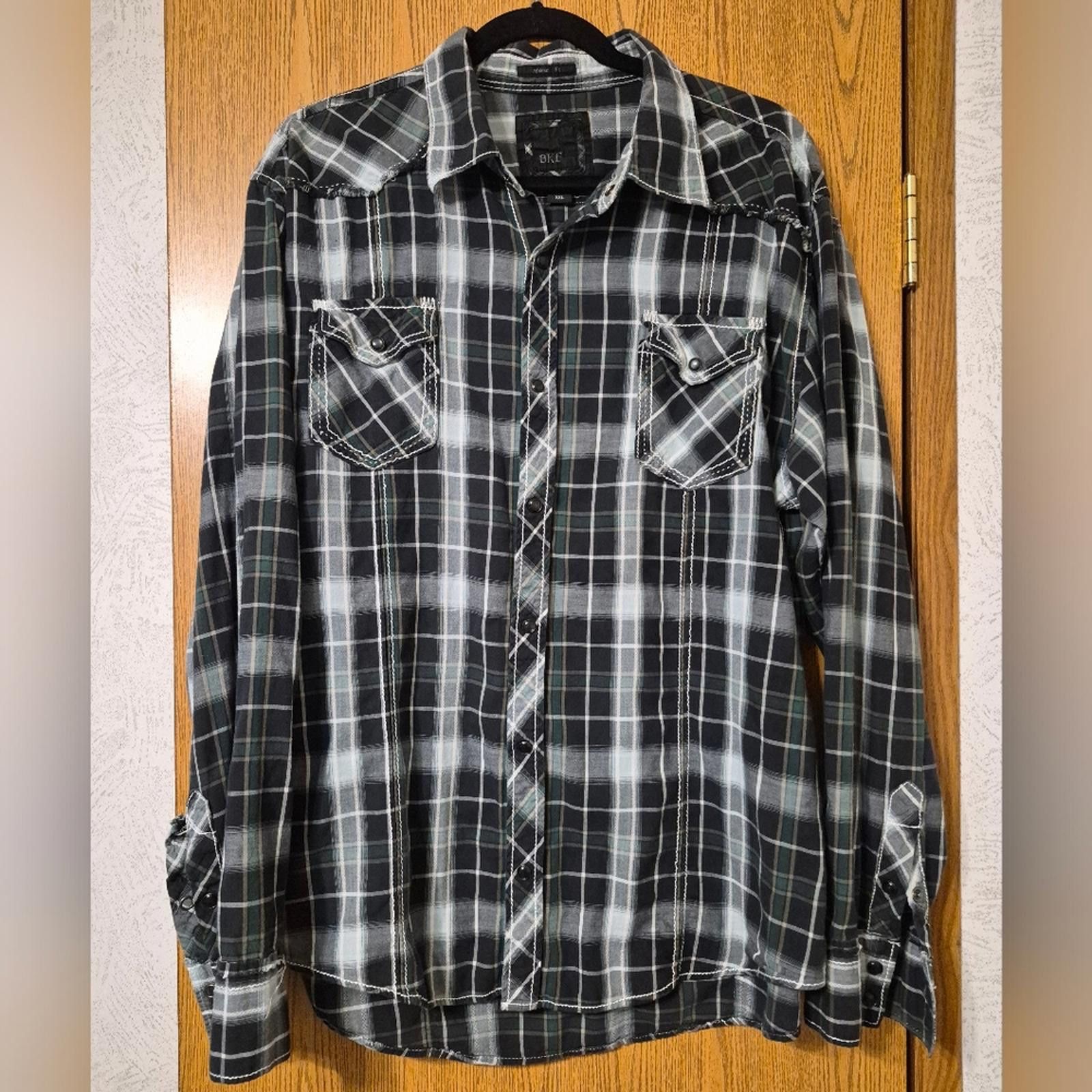 BKE BKE Green/Black Athletic Fit Plaid Shirt XXL Size US XXL / EU 58 / 5 - 1 Thumbnail