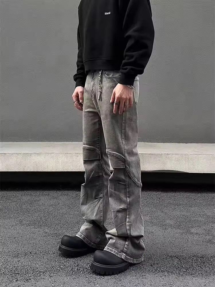 Japanese Brand × Vintage Ropa Y2K Streetwear Vintage Grey Pleated Flare Jeans Pants Size US 33 - 7 Thumbnail