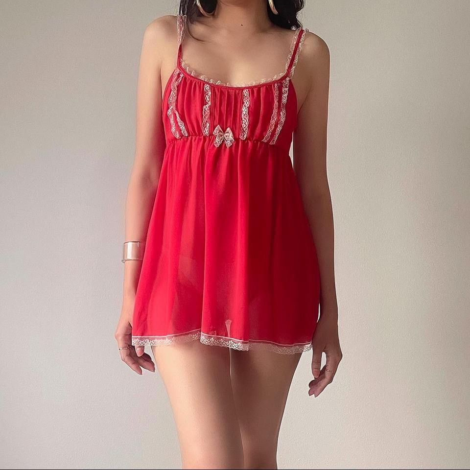 Victoria's Secret Vintage VS Red Chiffon Mini Dress (Small) Size S / US 4 / IT 40 - 2 Thumbnail