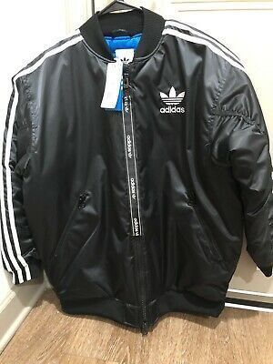 image of 3 Stripes Adidas Oversized Bomber in Black, Women's (Size Small)