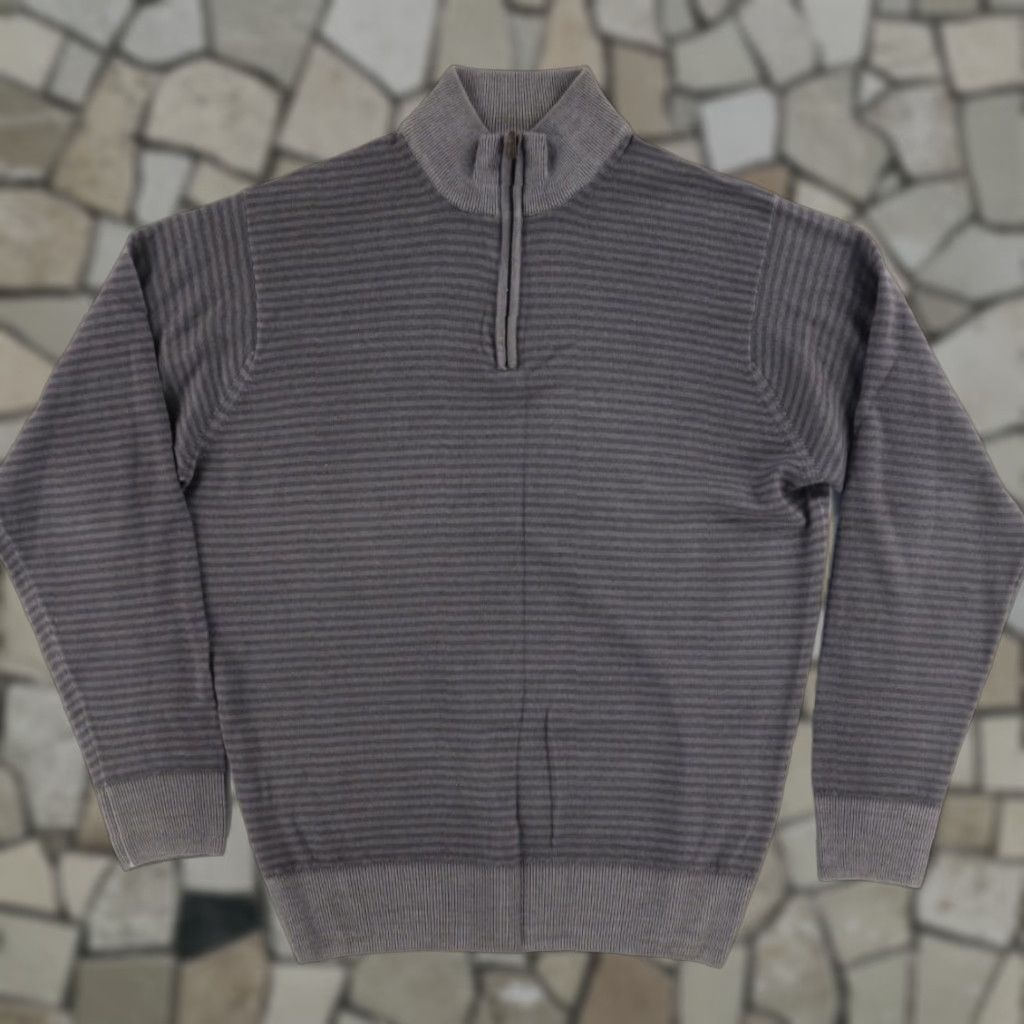 Peter Millar Peter Millar Sweater 1/4 Zip Pullover Striped Merino Wool Gray Men's M Size US M / EU 48-50 / 2 - 1 Thumbnail