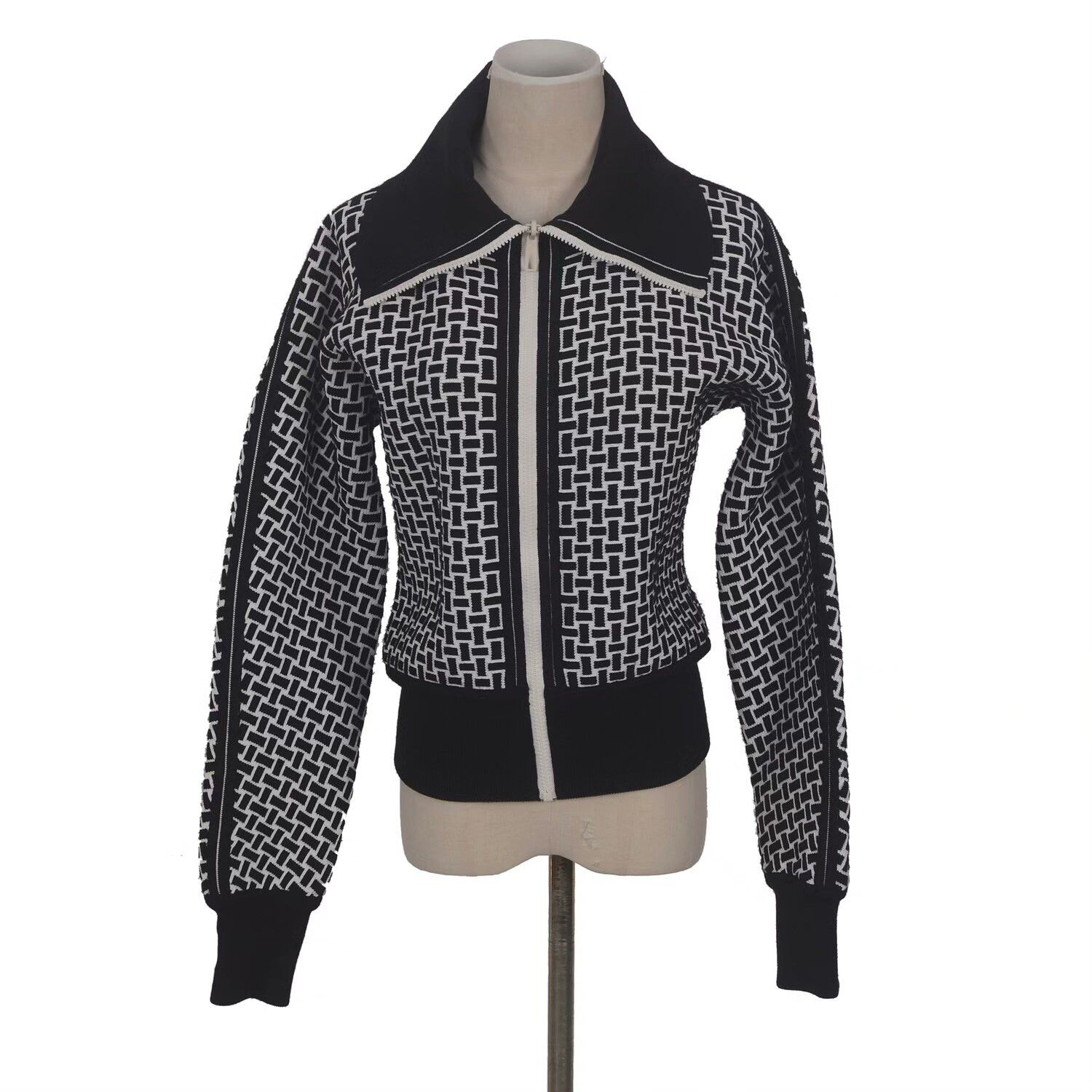 Hermes Hermes Black White Wool Blend Zip Jacket Size XS / US 0-2 / IT 36-38 - 1 Thumbnail