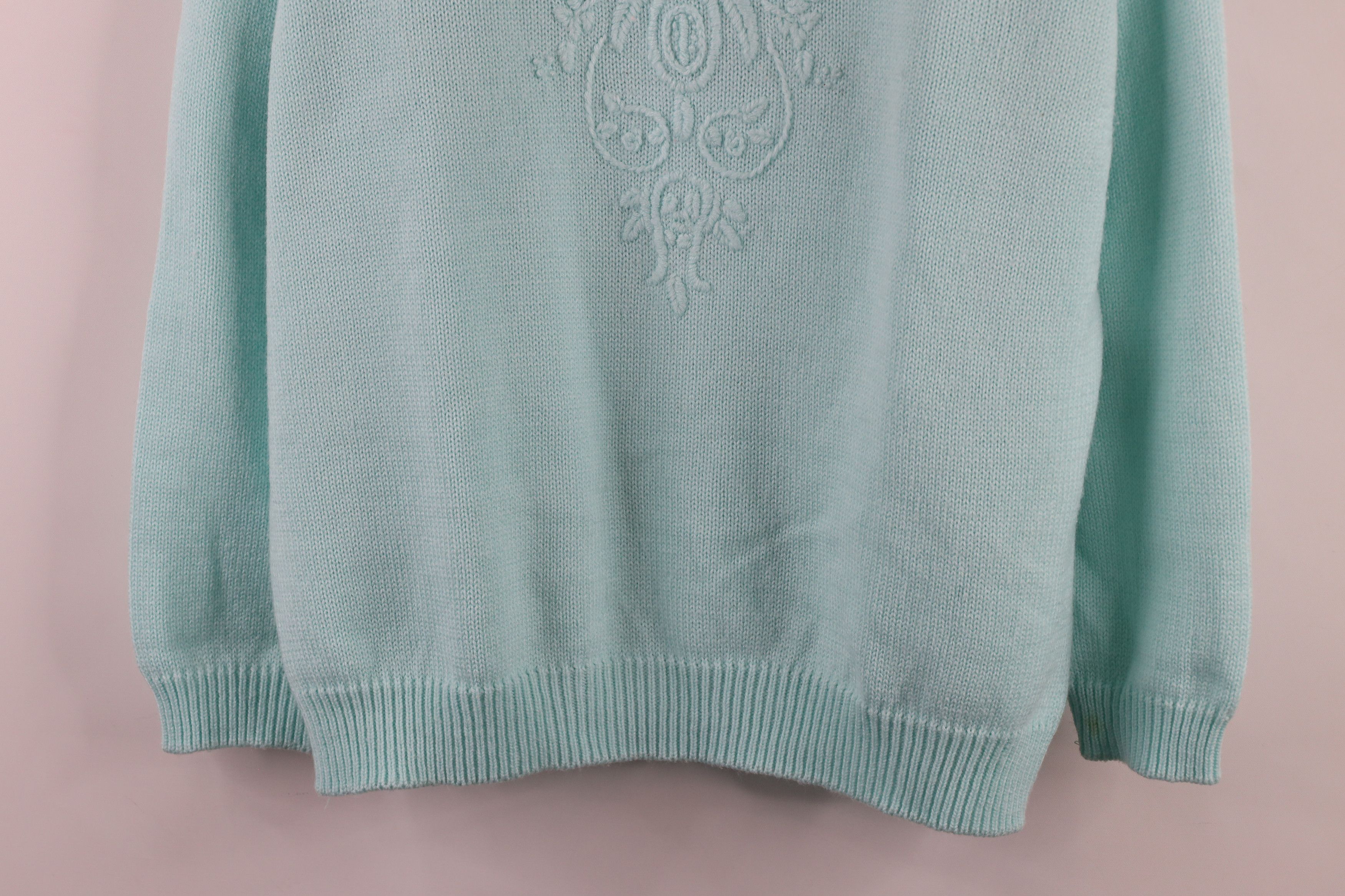 Vintage Vintage 90s Streetwear Flower Knit Mock Neck Sweater Blue Size XL / US 12-14 / IT 48-50 - 3 Thumbnail
