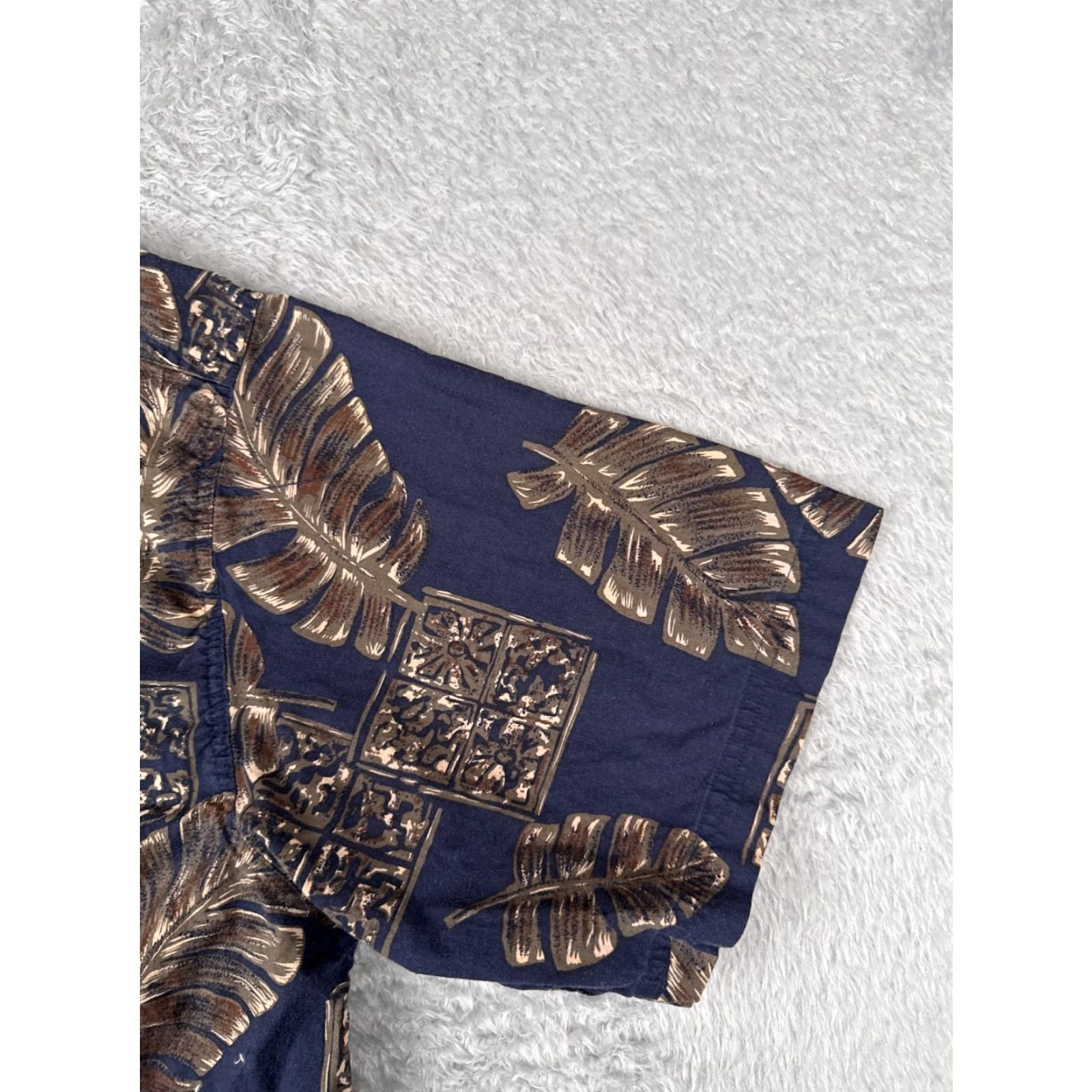 Vintage Repp Ltd Shirt Adult 2XL Blue Beige Floral Palm Tile Button Hawaiian Cotton Size US XXL / EU 58 / 5 - 4 Thumbnail