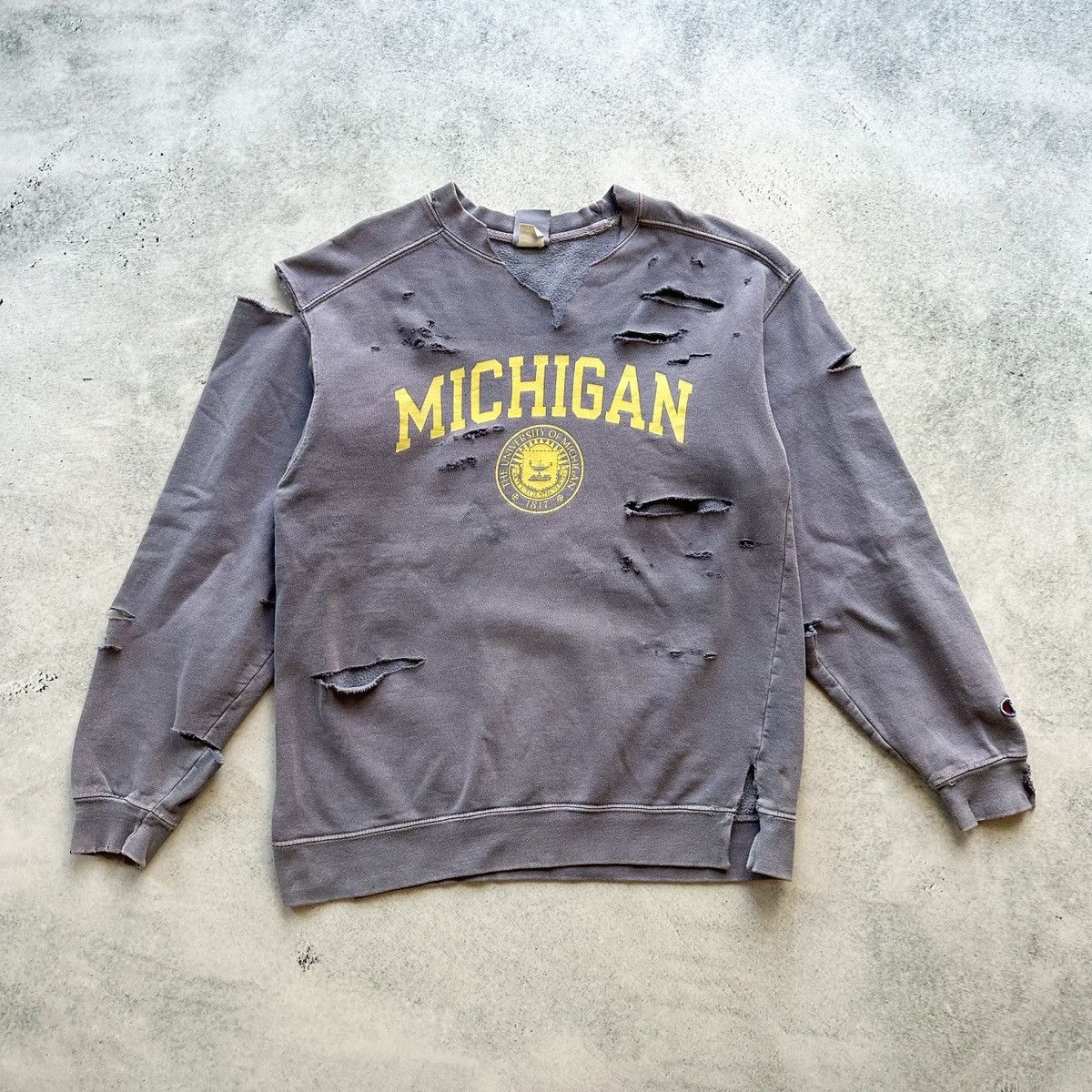 image of Champion x Vintage Thrashed Michigan University Sweatshirt in Lavender, Men's (Size Medium)