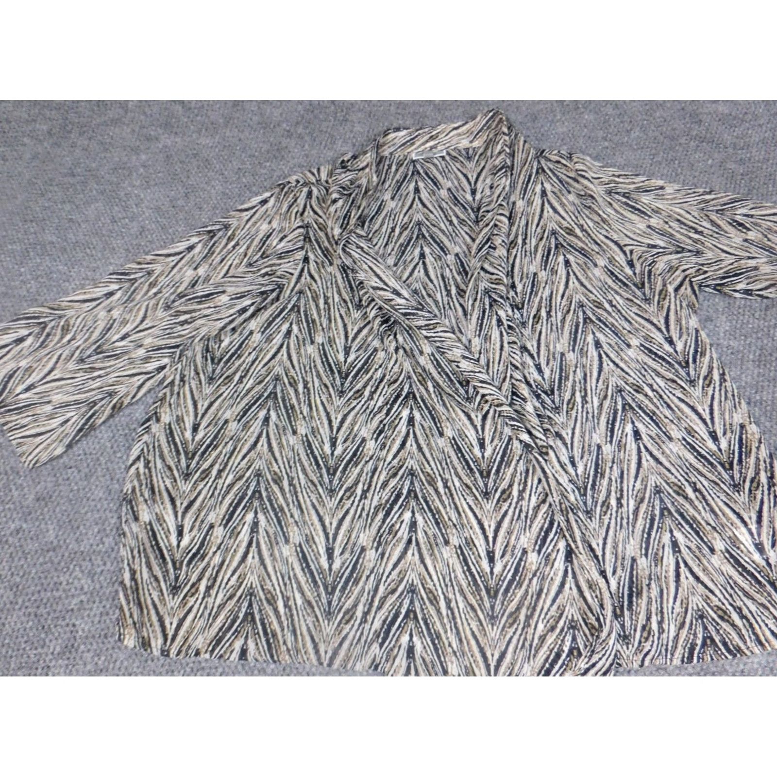 JM Collection JM Collection Blouse Kimono Geometric Beige Open Crew Neck Plus 3X Womens Casual Knit Polyester Vintage No Size XXL / US 16-18 / IT 52-54 - 6 Thumbnail