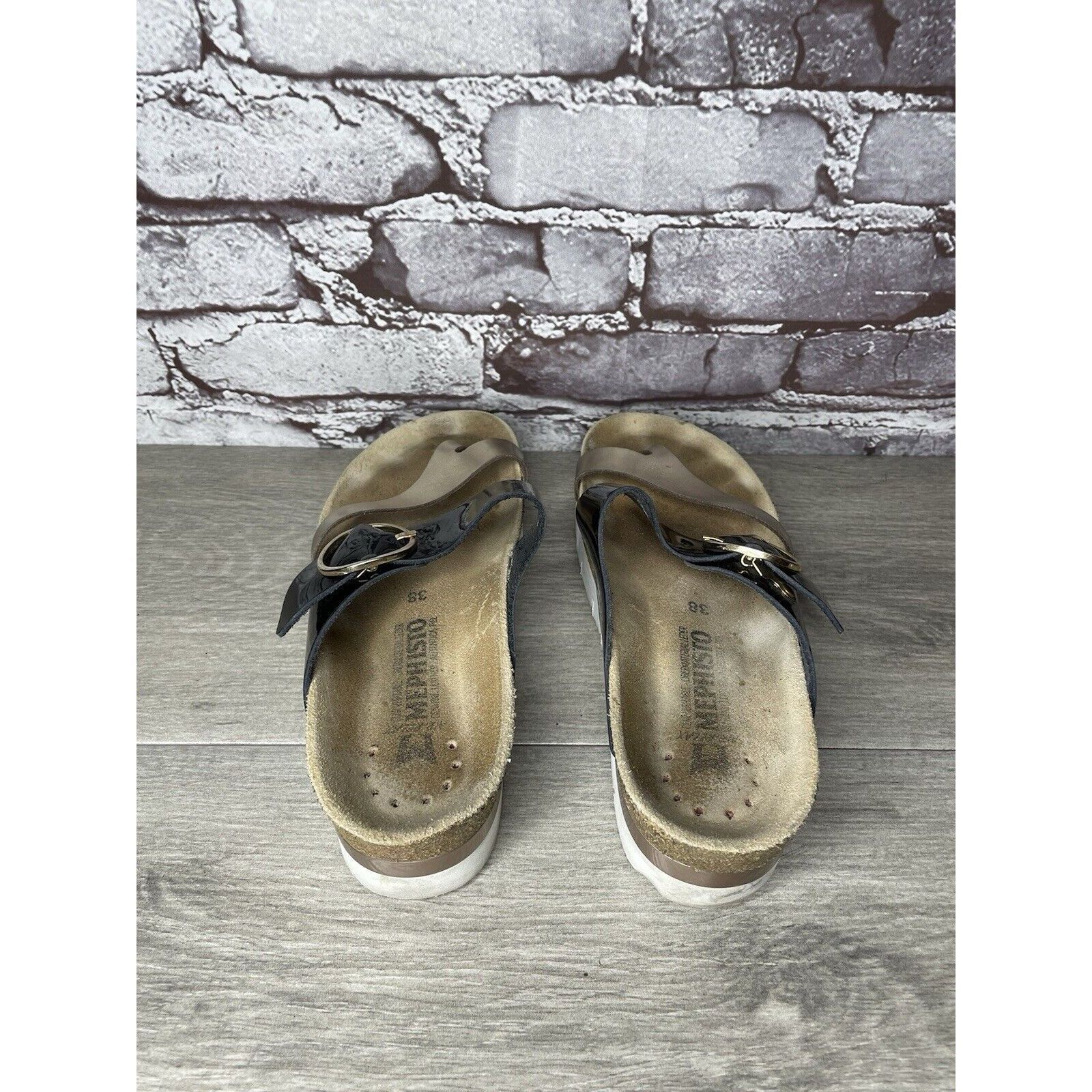 Mephisto Mephisto Silver Leather Black Patent Toe Strap Cork Wedge Sa Size US 8 / IT 38 - 6 Thumbnail