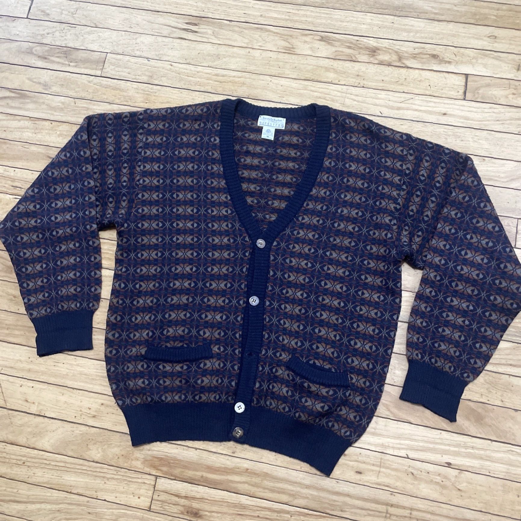 Vintage VINTAGE Tricots St Raphael Cardigan Sweater Men M 90s Geometric Wool Brown 100% Wool Geometric Cardigan Sweater Mens Grunge Accessories Size US M / EU 48-50 / 2 - 3 Thumbnail