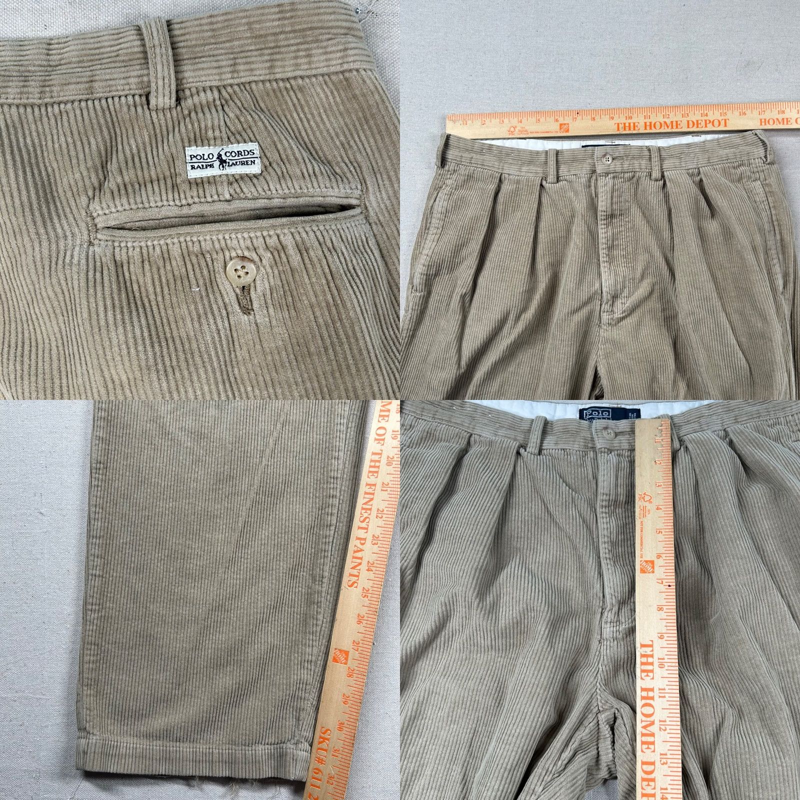 Polo Ralph Lauren VINTAGE Polo Ralph Lauren Corduroy Pants Mens 38x34 Be​ige Chino Pleated 90s Womens Mens Girls Size US M / EU 48-50 / 2 - 8 Thumbnail