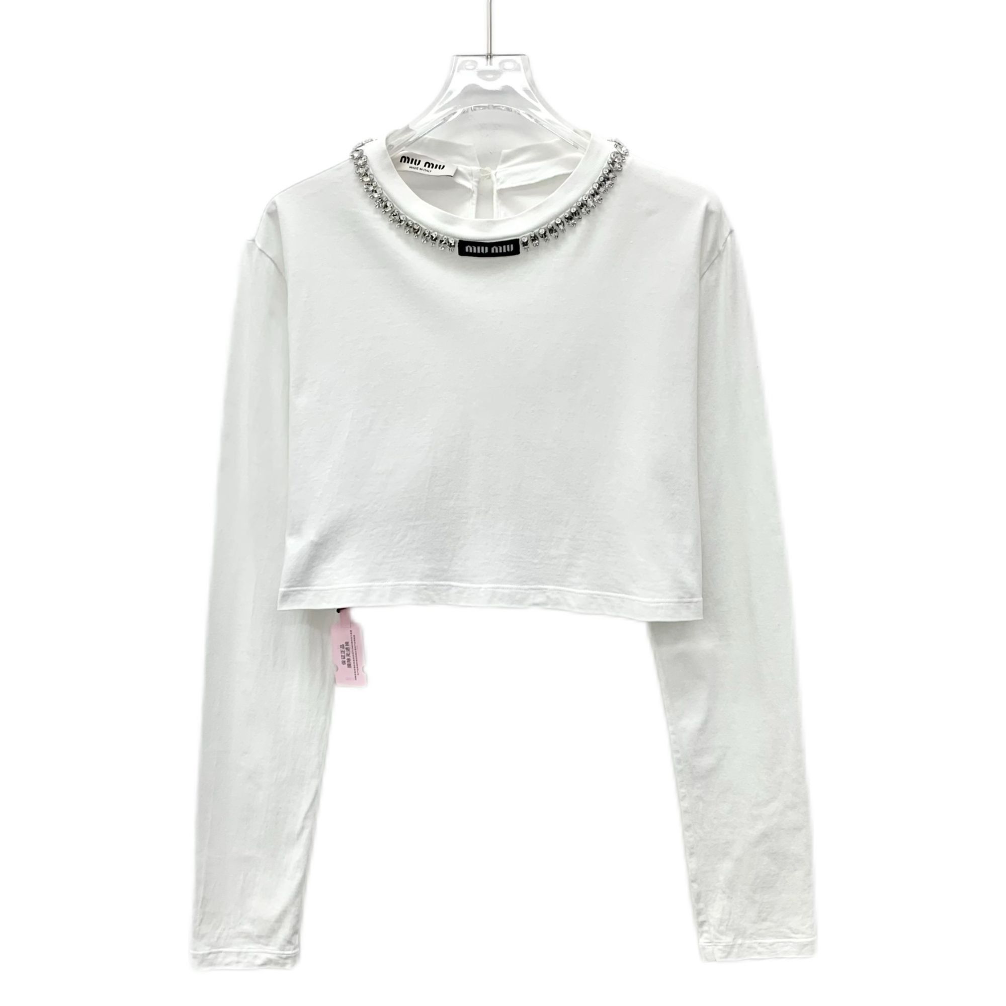 Miu Miu Miu Miu 2022 White Logo Rhinestone Cotton Top (Size M) Size M / US 6-8 / IT 42-44 - 1 Thumbnail