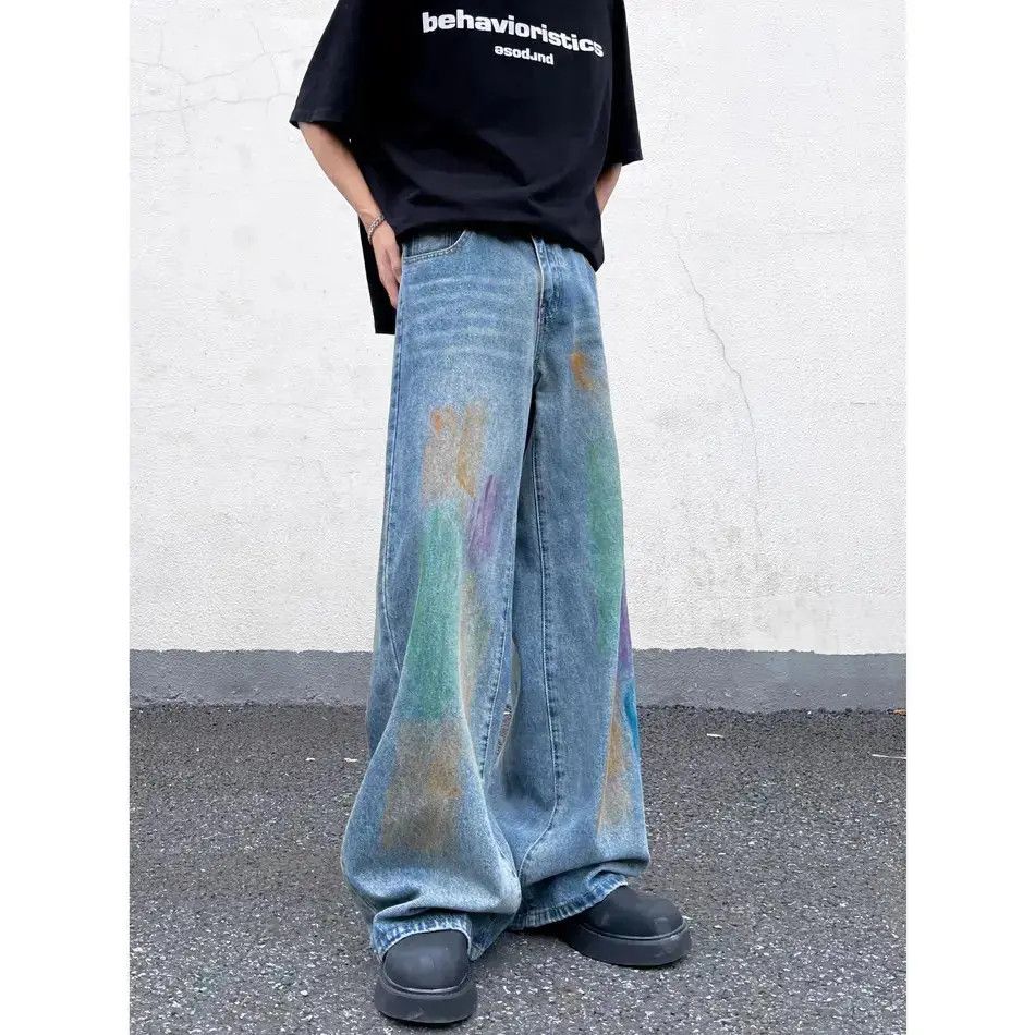 Japanese Brand Retro loose wide leg graffiti jeans Size US 30 / EU 46 - 6 Thumbnail