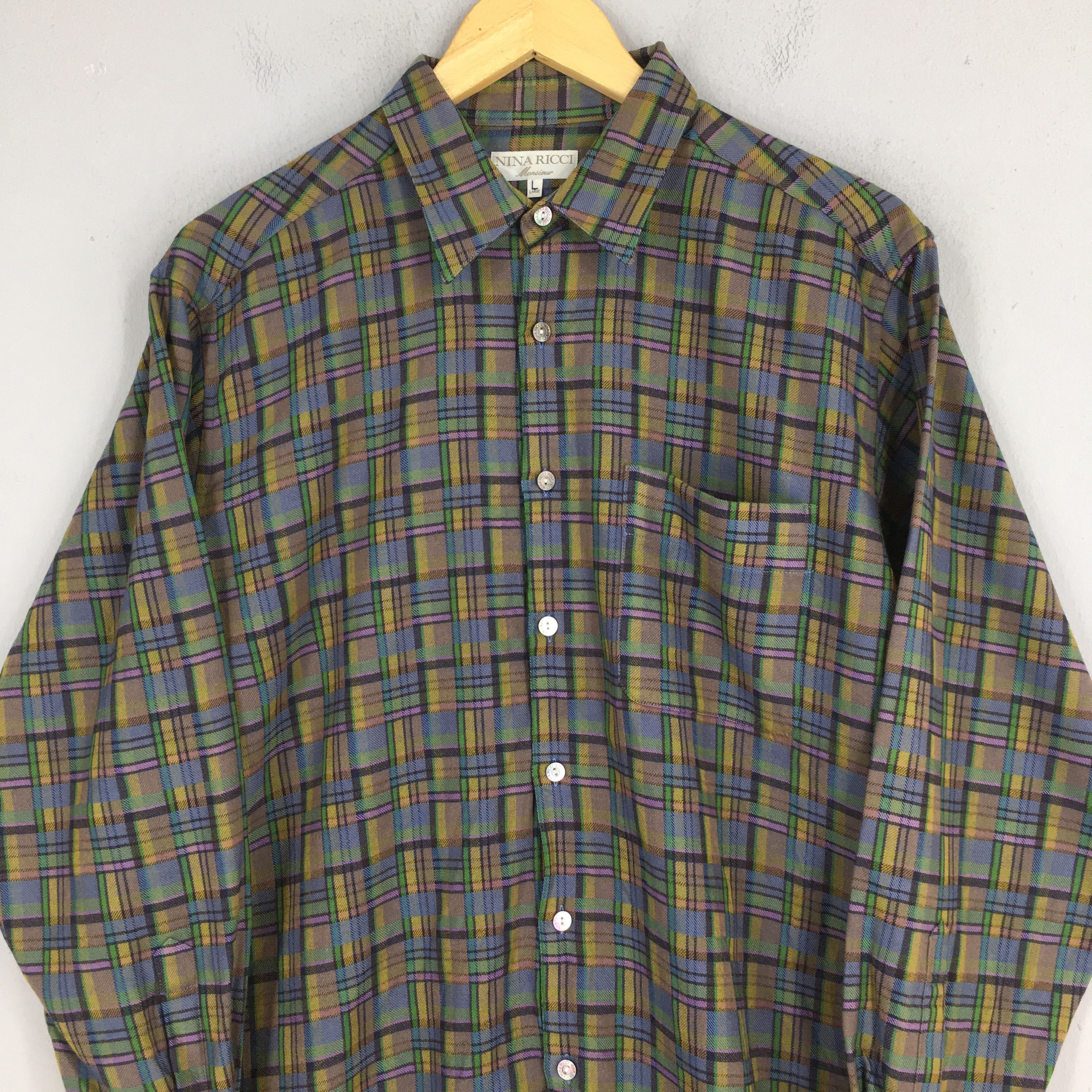Vintage Vintage Nina Ricci Plaid Checkered Casual Shirt Large Size US L / EU 52-54 / 3 - 2 Thumbnail