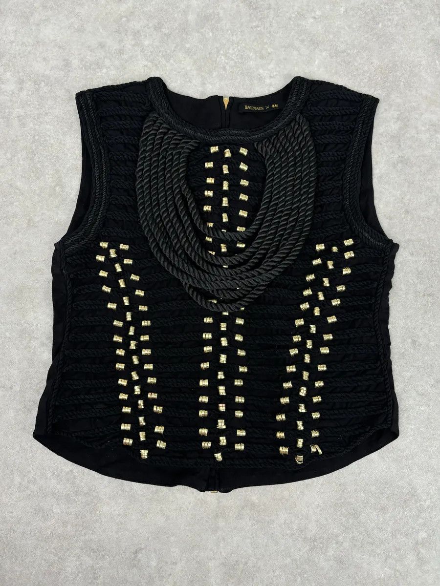 Balmain 2015 Balmain H&M Black Gold-Stud Tank Top Size S / US 4 / IT 40 - 2 Thumbnail