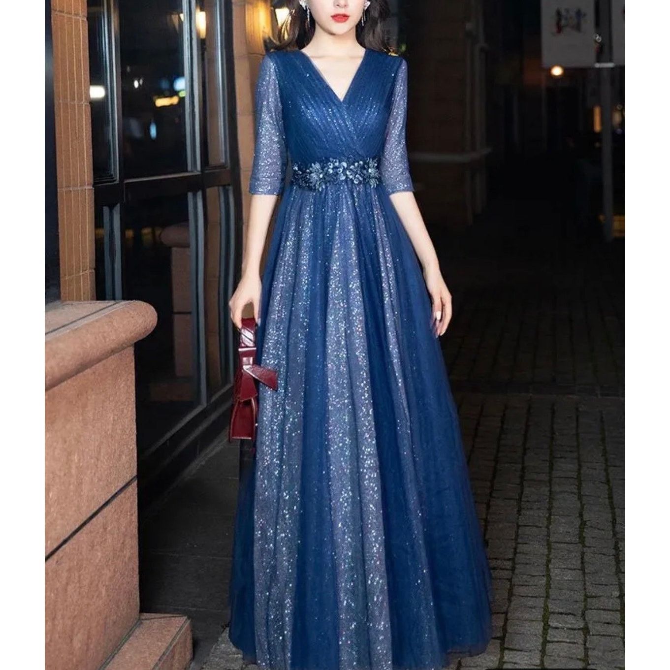 The Unbranded Brand NWT Navy Glitter Blue Formal Gown Size ONE SIZE - 1 Thumbnail