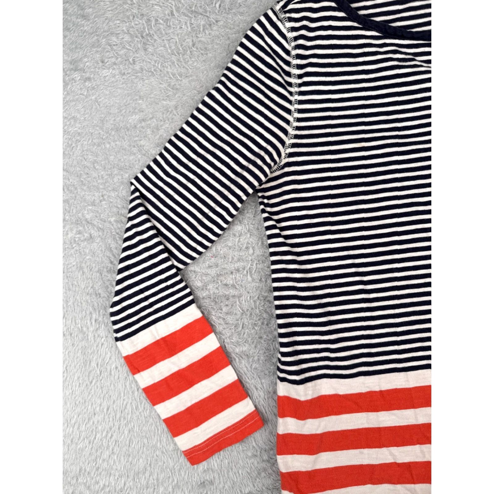 Tommy Hilfiger VINTAGE Tommy Hilfiger Shirt Women Medium Blue Orange Stripe Long Sleeve Crew Cotton Size M / US 6-8 / IT 42-44 - 3 Thumbnail