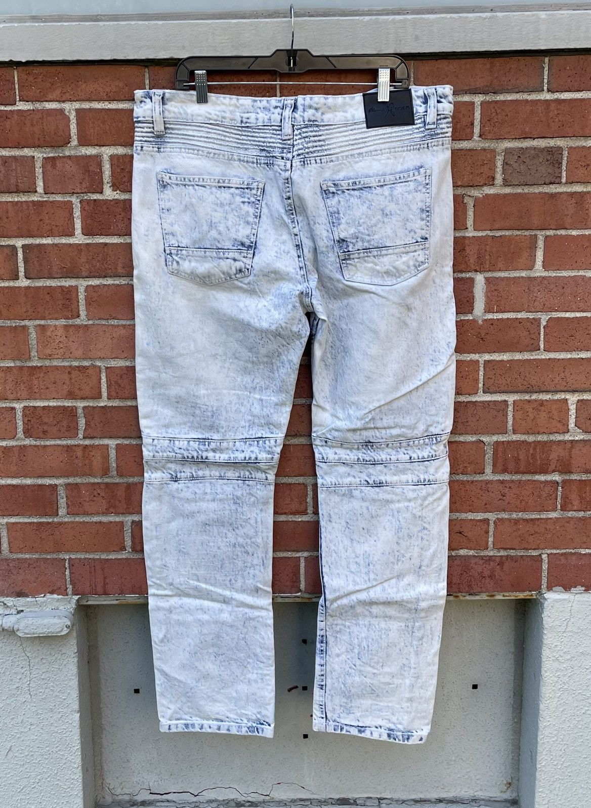 Marc Ecko Marc Ecko Cut & Sew Light Blue Acid Wash Moto Denim Jeans Size US 38 / EU 54 - 6 Thumbnail