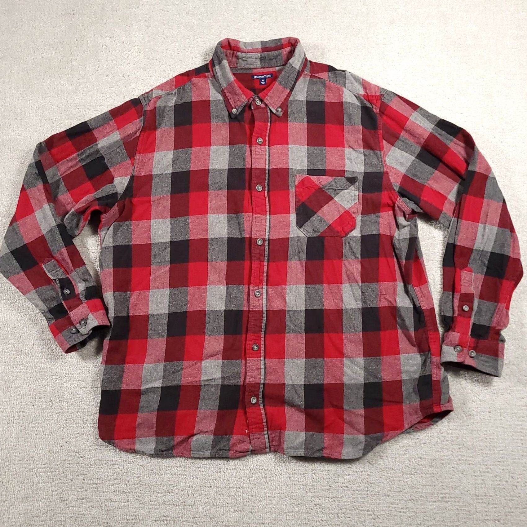 FRED VINTAGE Northcrest Flannel Shirt Mens XL Red Black Gray Pocket Button Down Long Sleeve 90s Classic Outdoor Mens Size US XL / EU 56 / 4 - 2 Thumbnail
