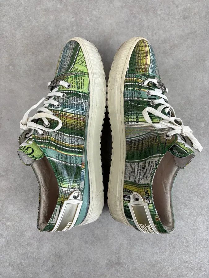 John Galliano John Galliano Green Magazine Textile Patterned Sneakers Size US 11 / EU 44 - 4 Thumbnail