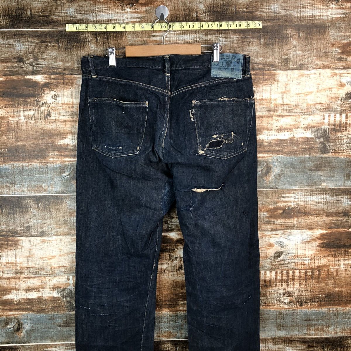 Okura Okura Blue Distressed ripped selvedge Denim Pants #A1444 Size US 35 - 19 Thumbnail