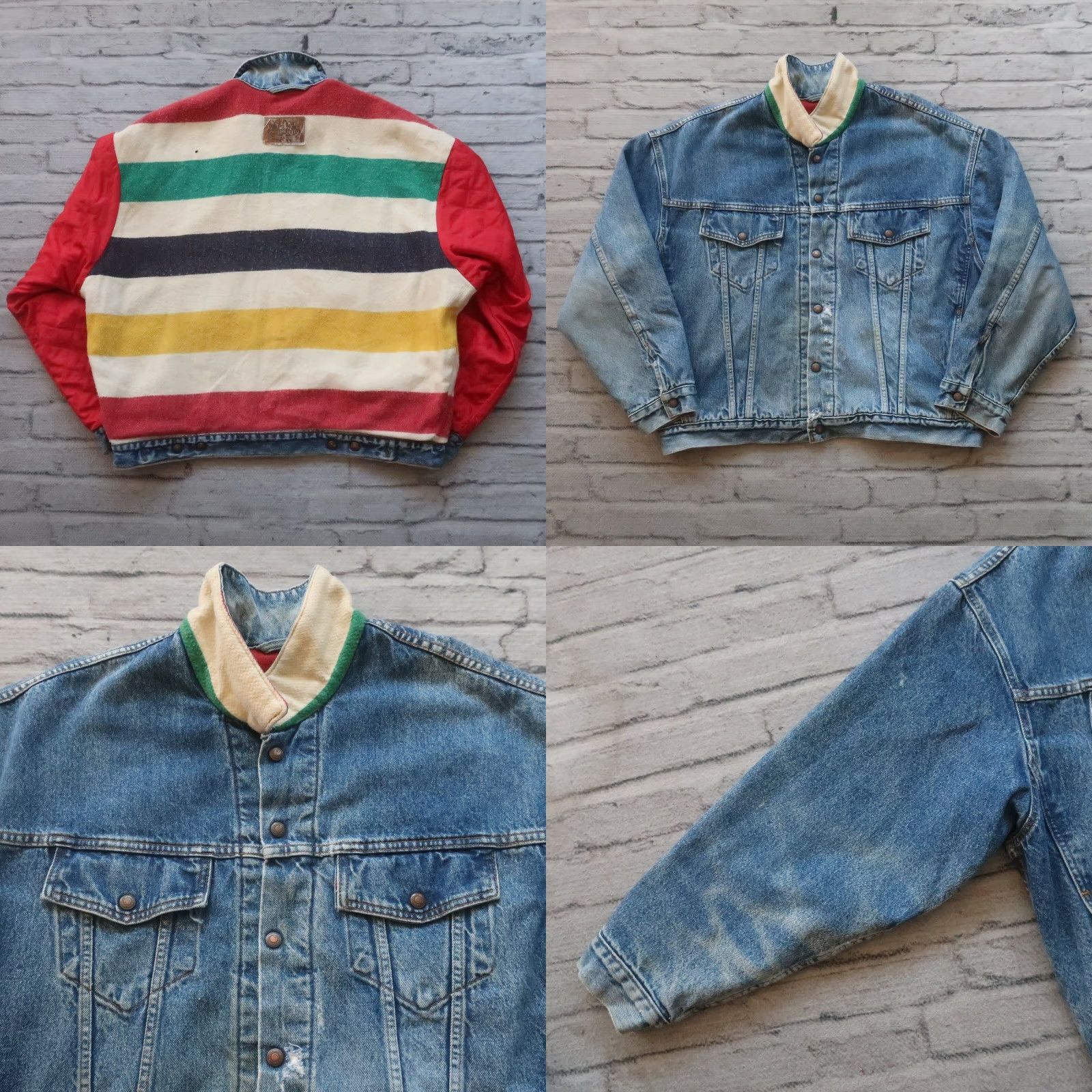 Levi's VINTAGE Levi's Trucker Jacket / Denim Jacket / Blanket Lined / Made in USA / X-Large / Men / Military Green / Wool / Denim / Jacket / 90s / Hudson Bay Size US 36 / EU 52 - 8 Thumbnail