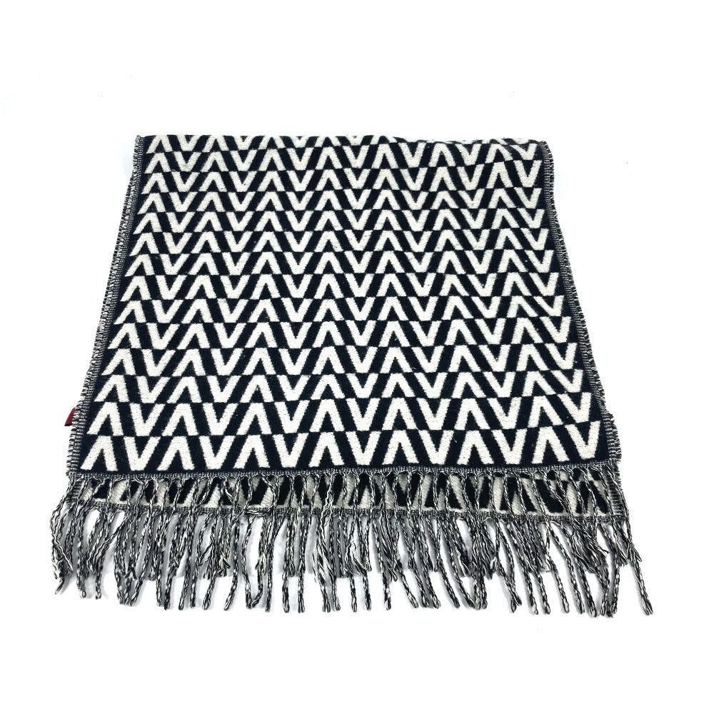 Valentino Valentino Logo Fringe Bicolor Scarf Cashmere Unisex Black Size ONE SIZE - 1 Thumbnail