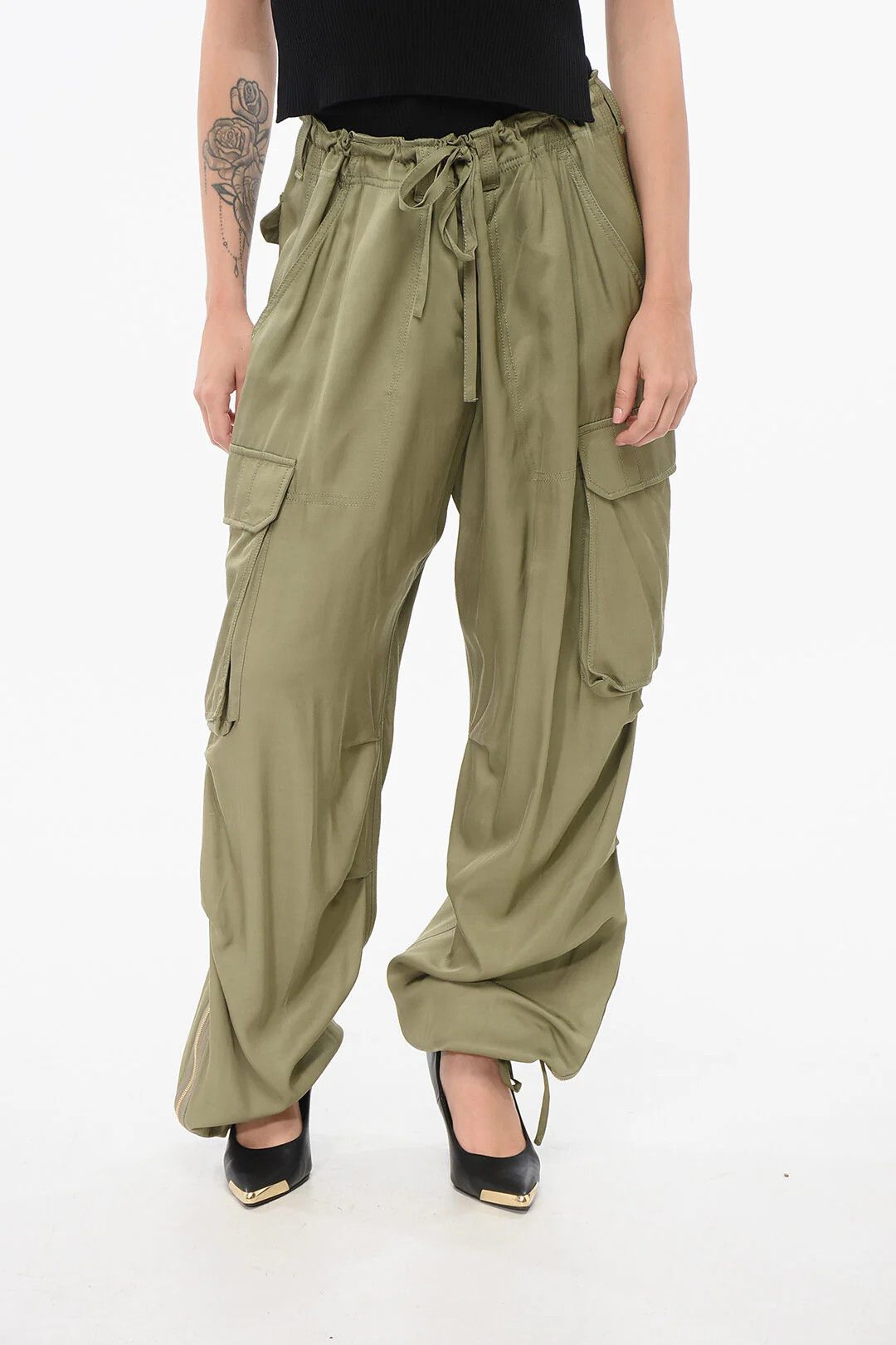 Golden Goose og1mm0426 Viscose Cargo Pant in Green Size 28" / US 6 / IT 42 - 1 Thumbnail