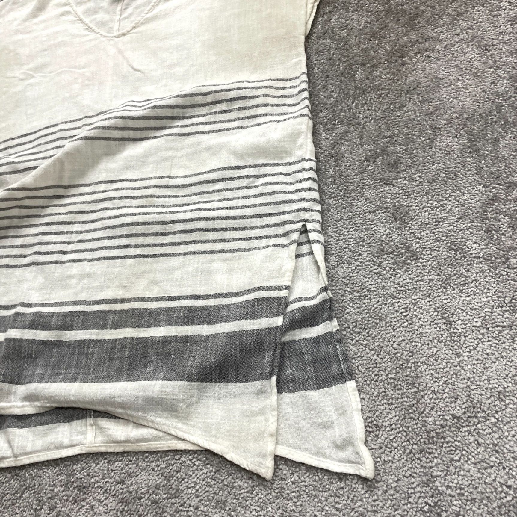 Vintage Kona Sol Linen Ramie Beach Cover Up Women M White Striped Sleeveless V-Neck Size ONE SIZE - 3 Thumbnail