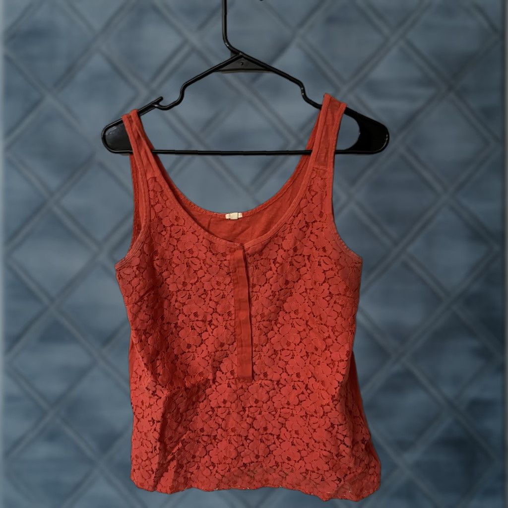 J.Crew VINTAGE J. Crew Lace Over Tank Top Women Medium Orange Sleeveless Sleeveless Top 36954 Size M / US 6-8 / IT 42-44 - 1 Thumbnail