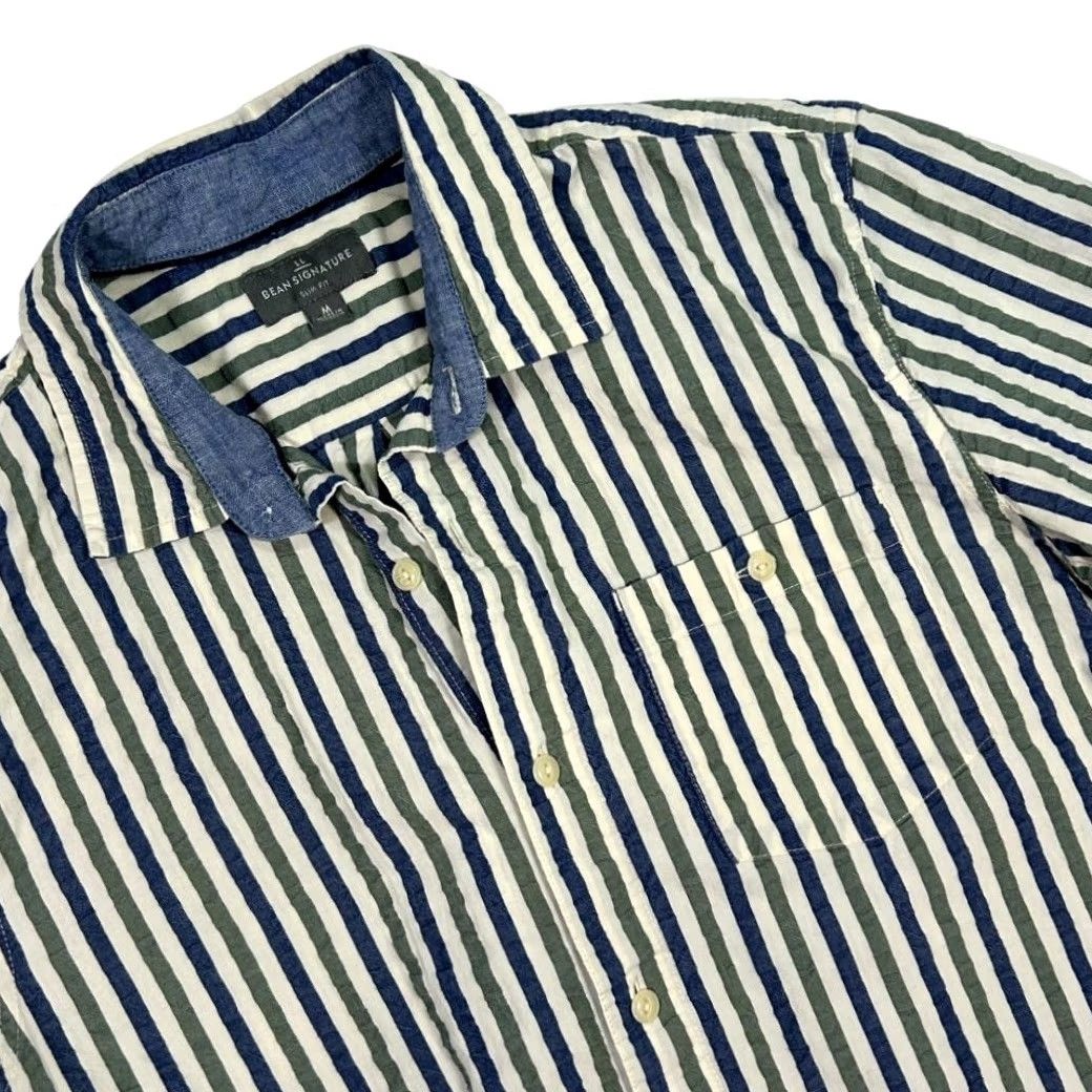 Vintage L.L. Bean Signature Mens Slim Fit Camp Shirt Short Sleeve Button Up Blue Striped Med Size US M / EU 48-50 / 2 - 2 Thumbnail