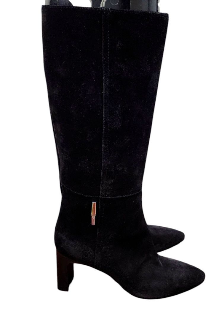 Longchamp Longchamp Roseau Heeled boots Black suede leather Bamboo Size US 7.5 / IT 37.5 - 2 Thumbnail