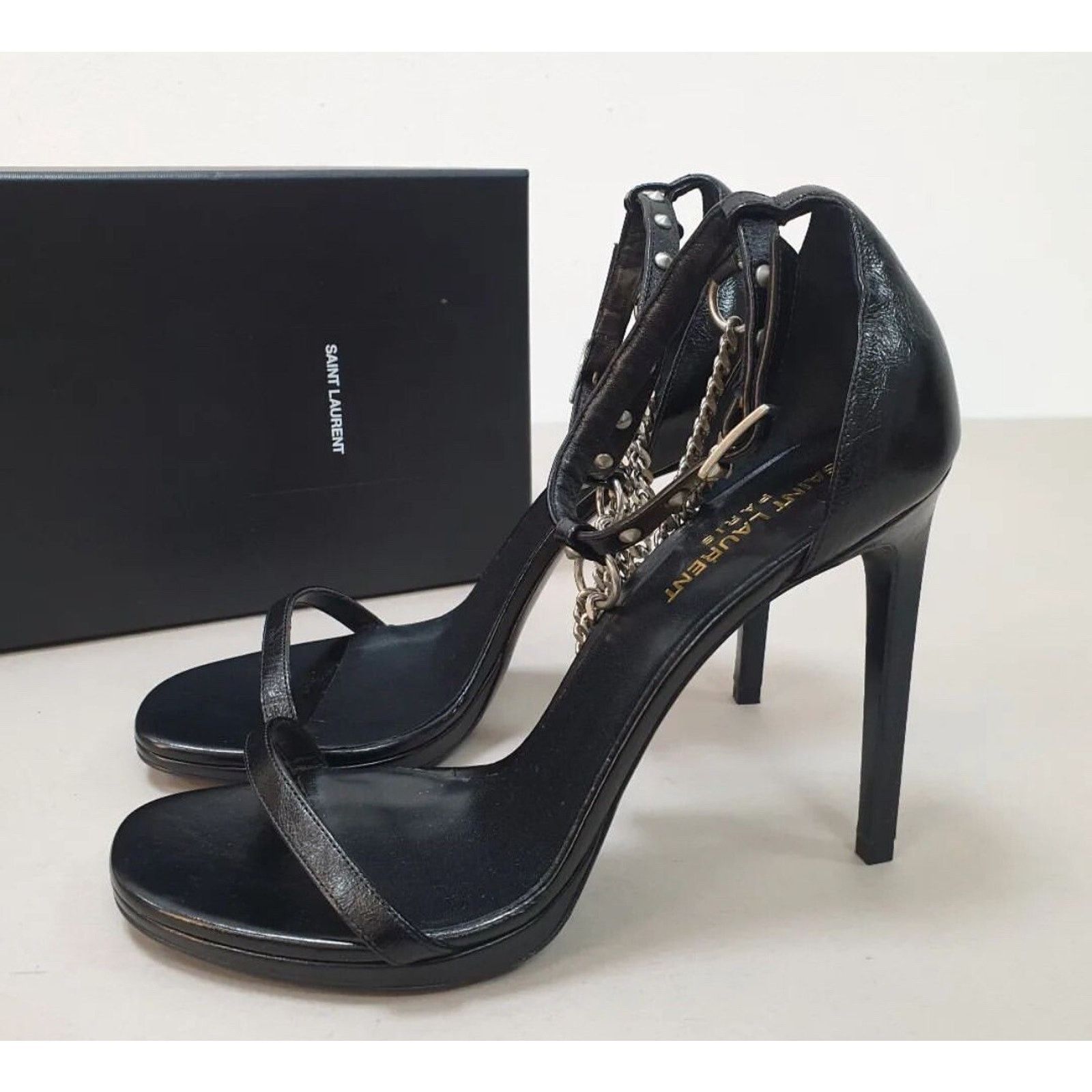 Saint Laurent Paris NWOB Saint Laurent Black Leather Heeled Sandals Sz.38.5 Size US 7.5 / IT 37.5 - 1 Thumbnail