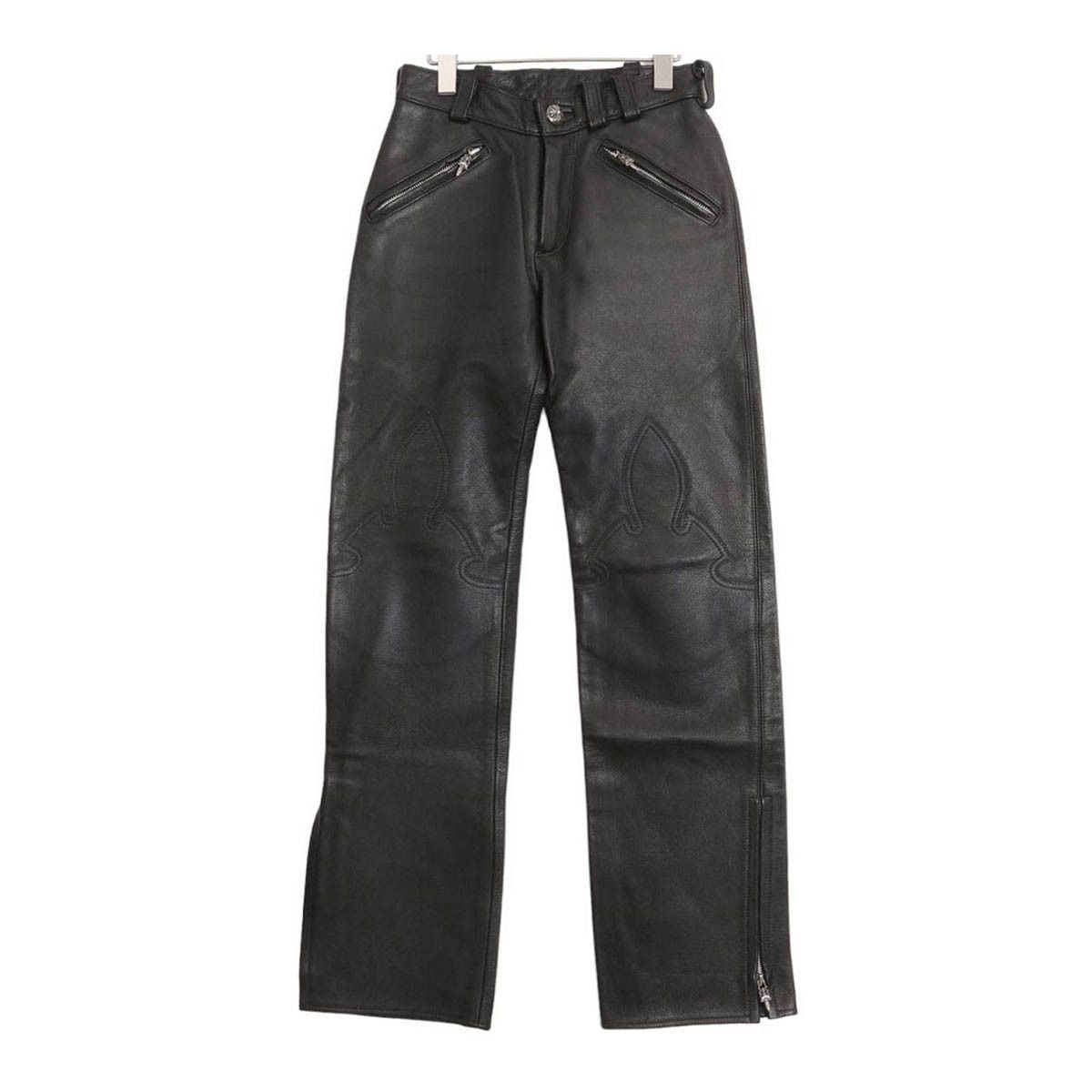 image of Chrome Hearts Leather Flare Pants in Black, Men's (Size 27)