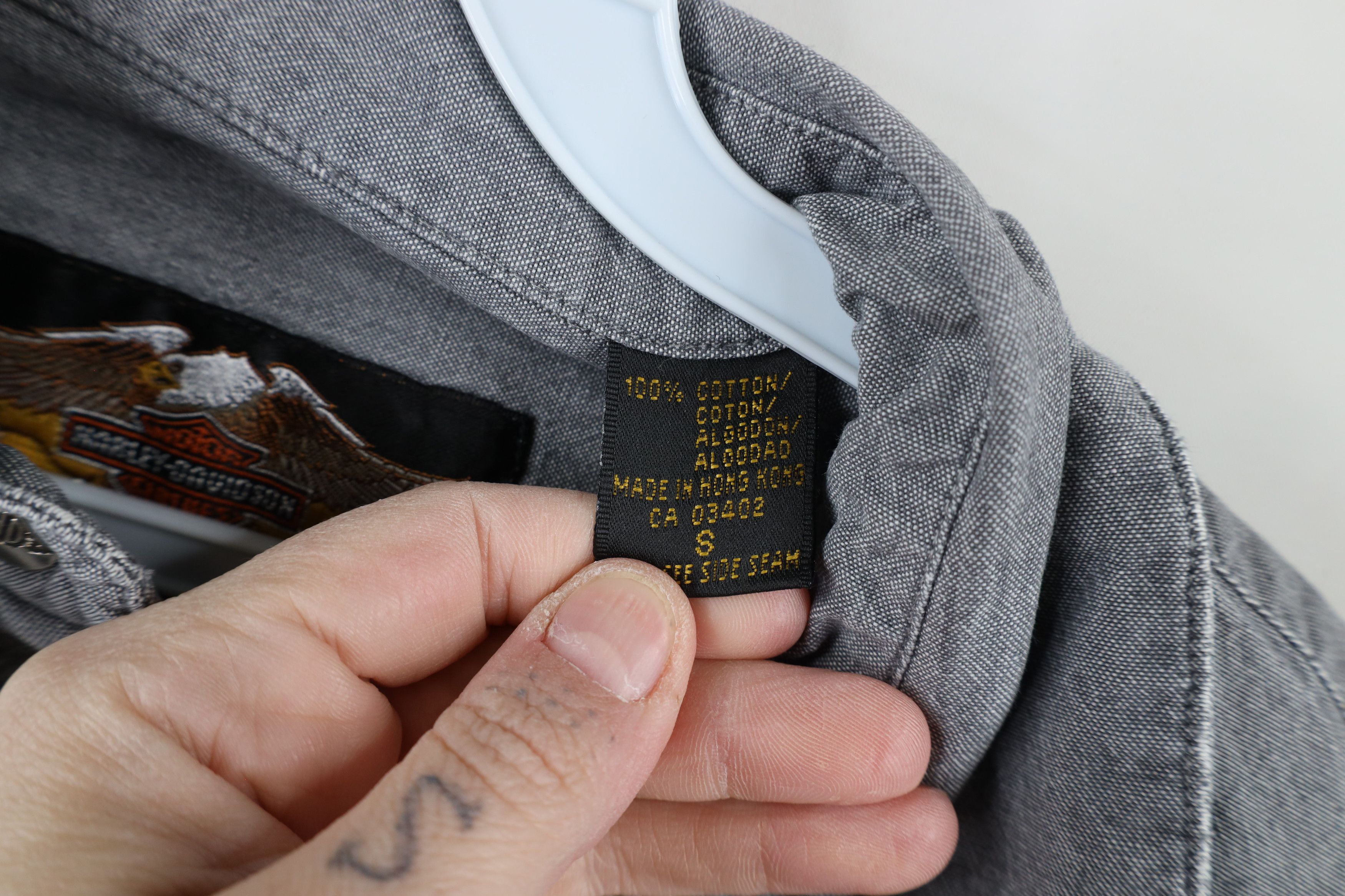 Harley Davidson × Vintage Vintage 90s Harley Davidson Chambray Button Shirt Gray Size S / US 4 / IT 40 - 12 Thumbnail