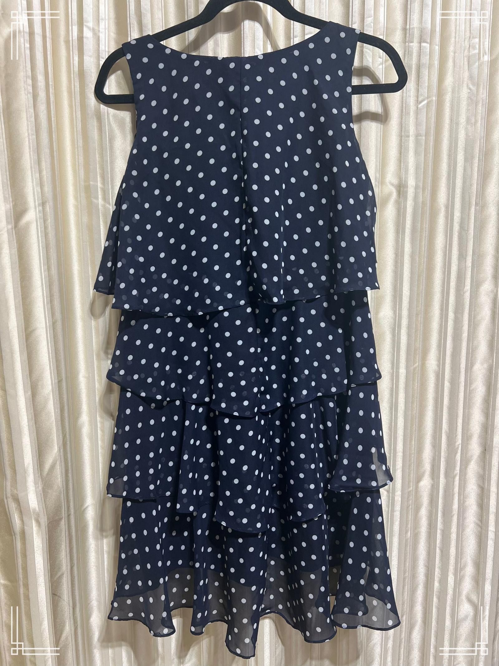 Designer SLNY Women's Navy Blue Layered Polka Dot Chiffon Dress - L Size L / US 10 / IT 46 - 2 Thumbnail