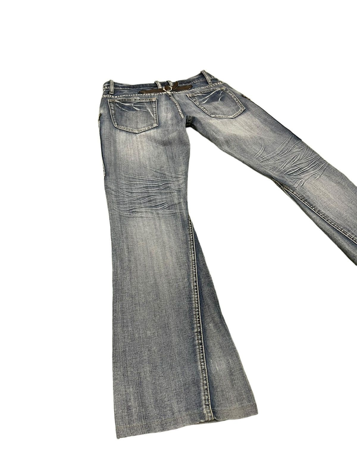 Japanese Brand Flare Jeans Michel Klein Distres Low Rise Boot Cut 8🟦6 Size US 31 - 13 Thumbnail