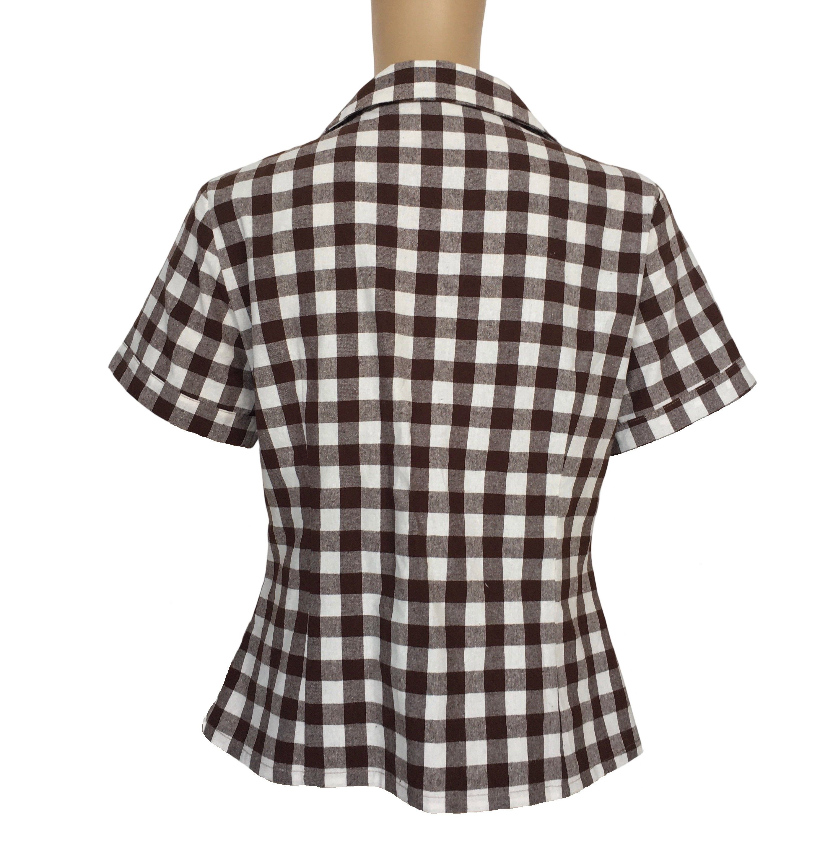 Other Women Blouse Khaki&White Checker Short Sleeves Vintage Shirt Size 3XL / US 20-22 - 3 Thumbnail