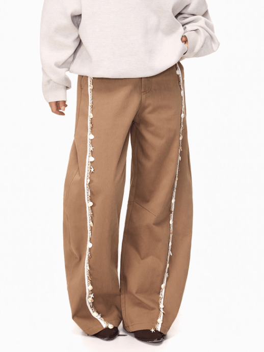 Japanese Brand Brown Wide Leg Pants with Side Tassel Detail Size US 30 / EU 46 - 3 Thumbnail