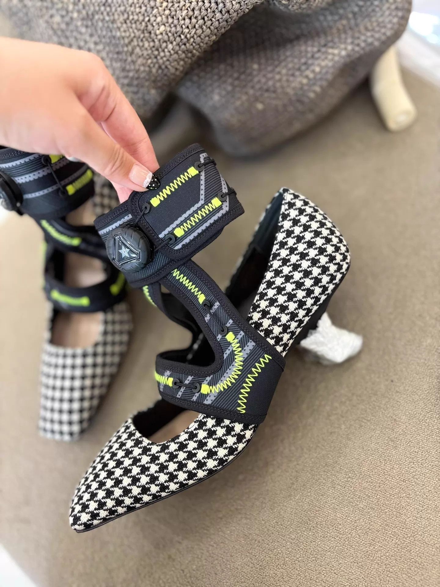 Dior Dior Houndstooth Tech-Fabric Square Cat-Heel Shoes Size US 4.5 / IT 34.5 - 2 Thumbnail