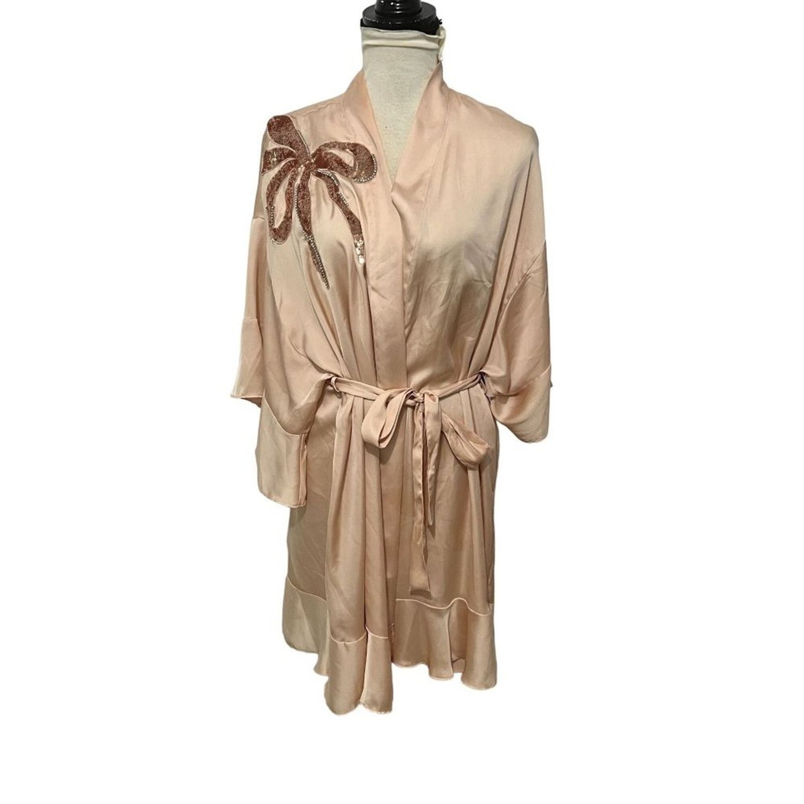 Victoria's Secret Georgette Flounce Robe Sequin Bow M/L