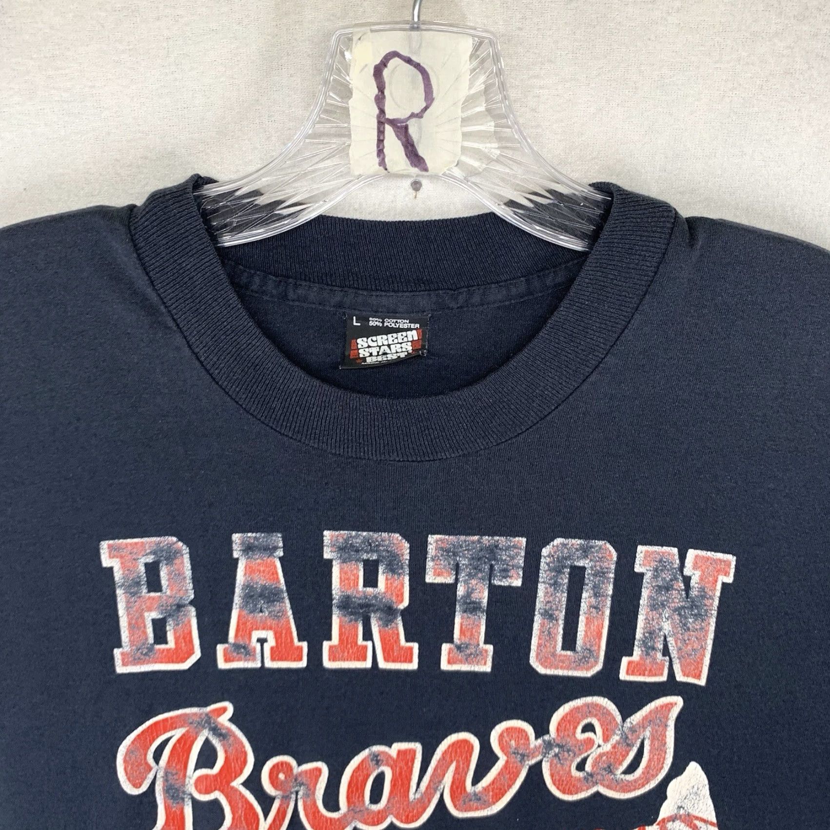 Vintage VINTAGE Scree Stars Best Black Single Stitch T-Shirt Adult L Graphic Print Barton Braves Baseball 80s Unisex Size US L / EU 52-54 / 3 - 4 Thumbnail