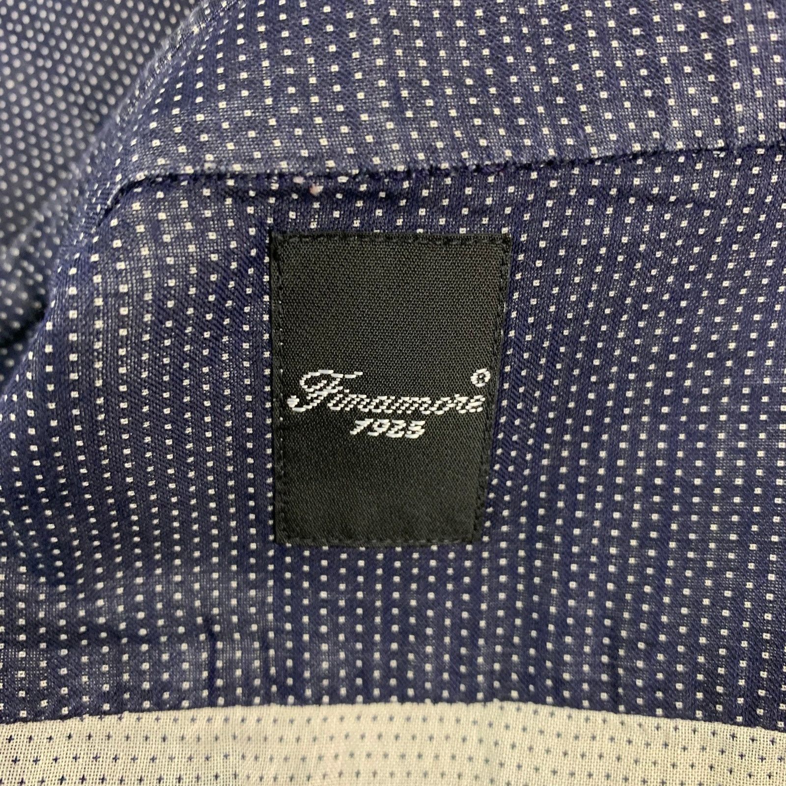 Finamore L Navy White Dots Cotton Button Up Long Sleeve Shirt Size US L / EU 52-54 / 3 - 5 Thumbnail