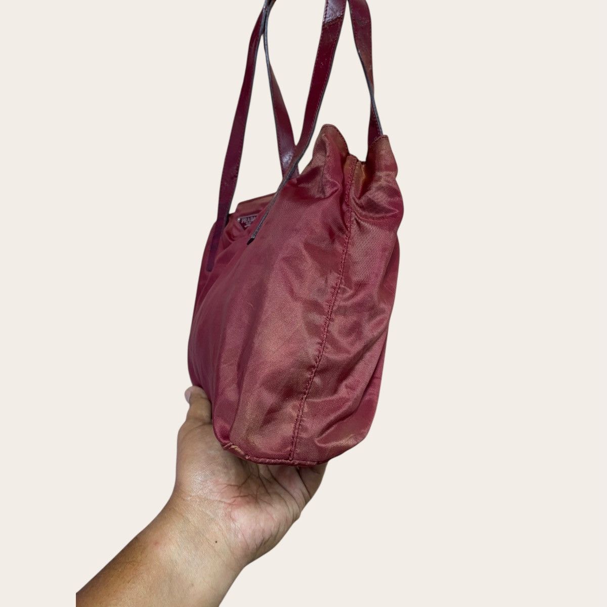 Prada Prada Burgundy Nylon Tote Bag | Leather Handles Size ONE SIZE - 19 Thumbnail