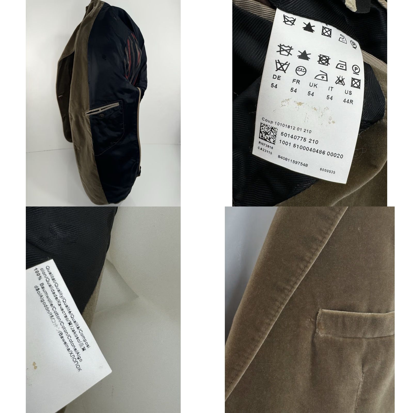 Hugo Boss HUGO BOSS Blazer Mens 44 R Velvet Cotton Brown Jacket Size 44R - 8 Thumbnail