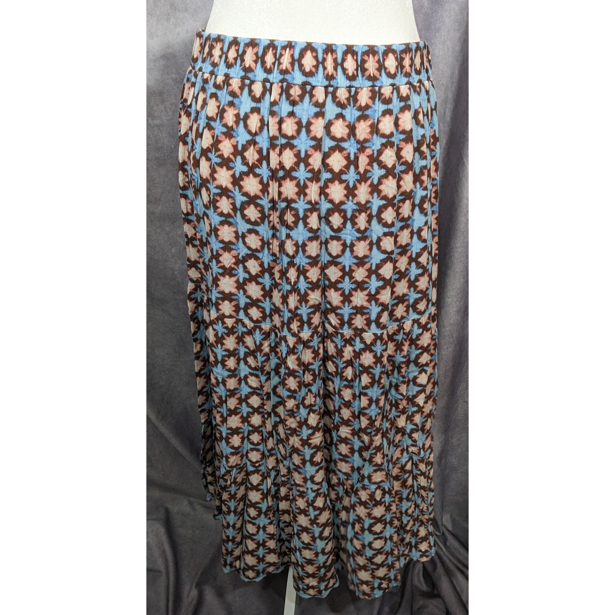 Loft Loft Cottagecore Blue Brown And Pink Abstract Maxi Skirt Size 32" / US 10 / IT 46 - 4 Thumbnail
