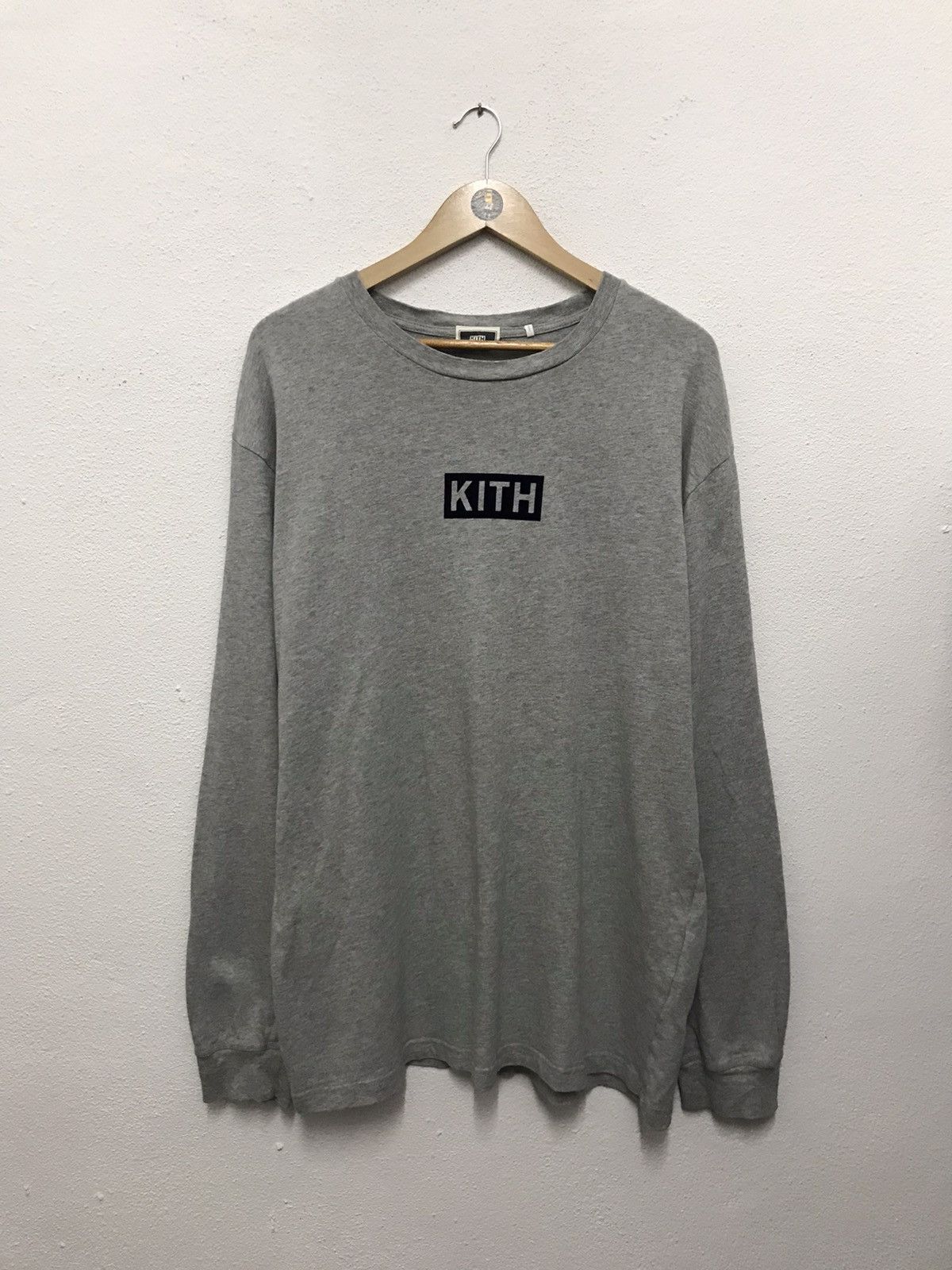 image of Kith Box Logo Long Sleeve Tshirt in Grey, Men's (Size XL)