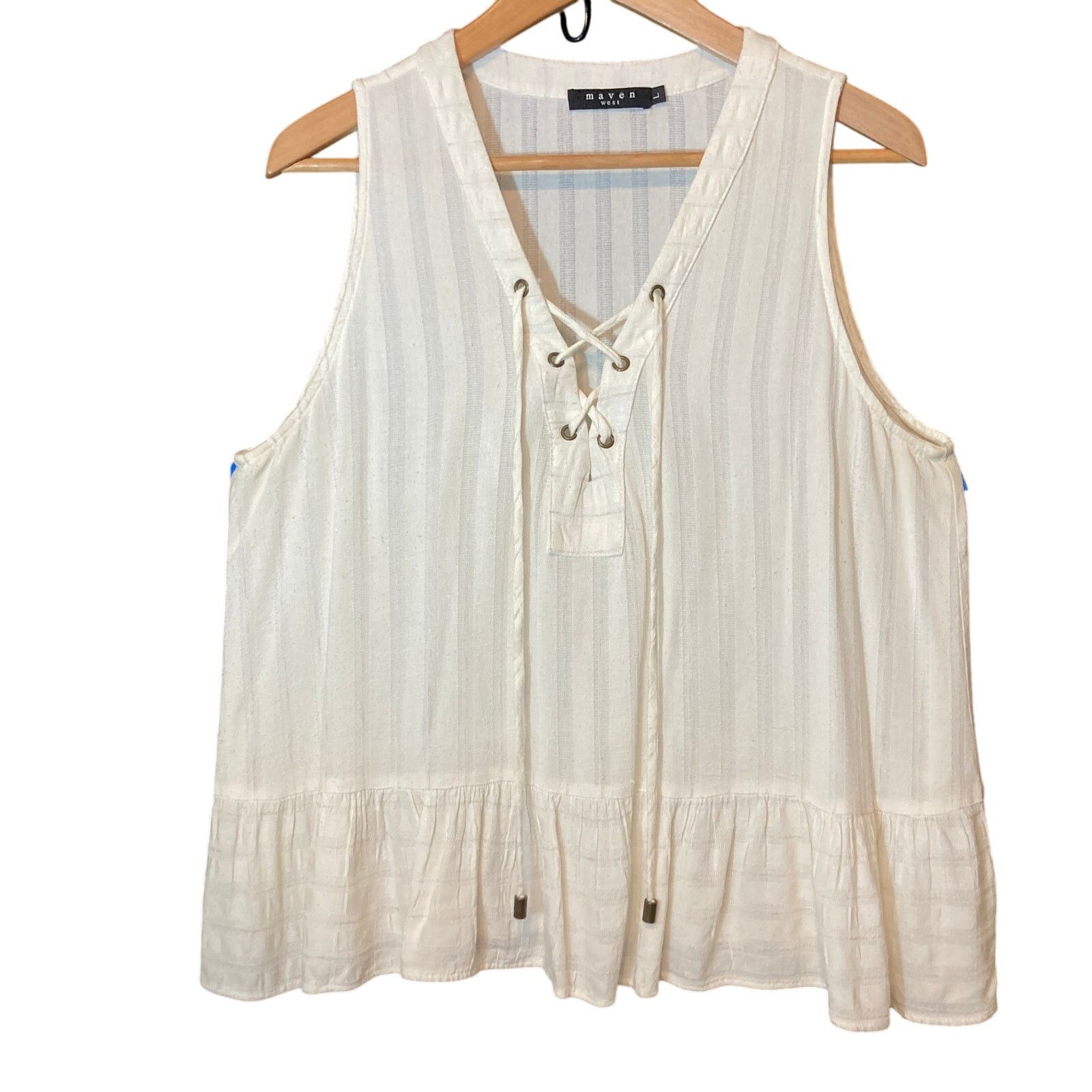 Other Maven West Ivory White Lace Up V-Neck Lightweight Tank Top Size L / US 10 / IT 46 - 1 Thumbnail