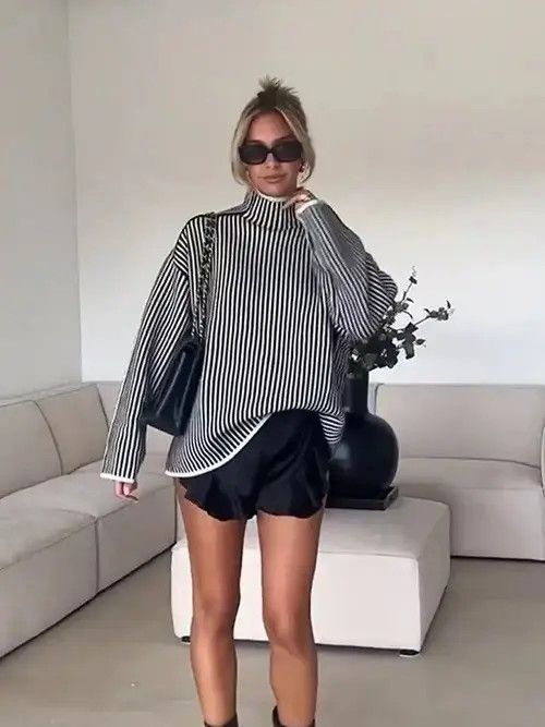 image of Vintage For Women Elegant Loose Long Sleeve Pullover in Black (Size Medium)