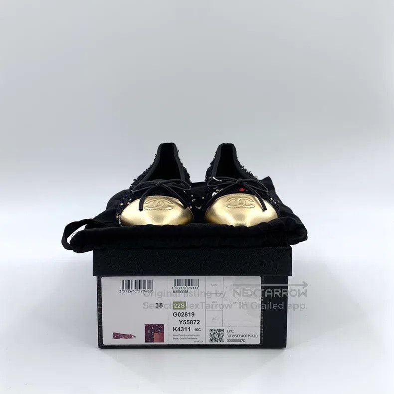 Chanel Chanel Black round toe woven coarse tweed sequin casual fl Size US 7.5 / IT 37.5 - 8 Thumbnail