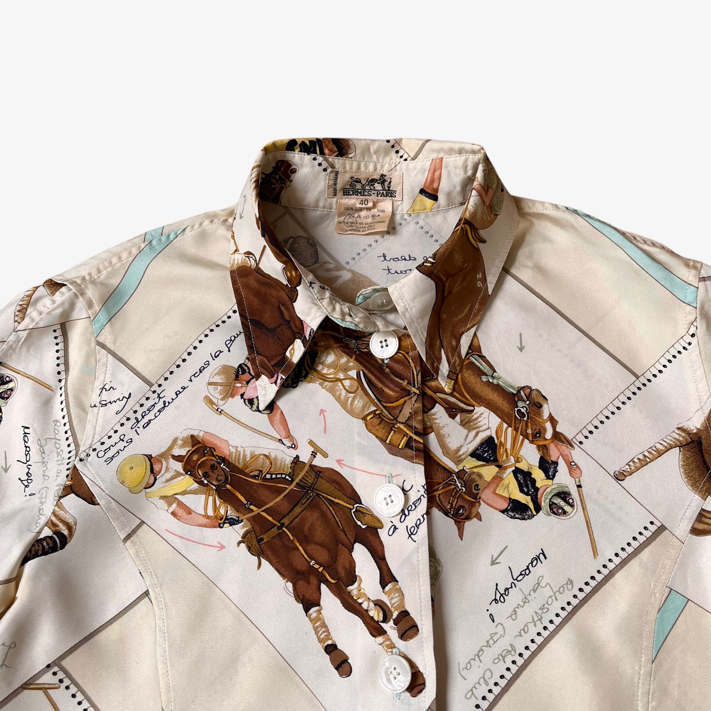 Hermes Vintage 90s Women's Hermes Equestrian Polo Player Silk Shirt Size S / US 4 / IT 40 - 5 Thumbnail