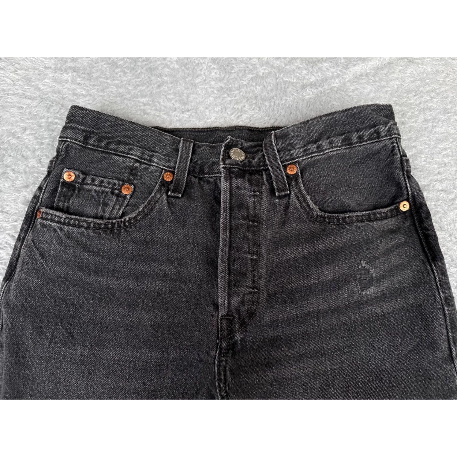 Levi's VINTAGE Levis Jeans Women 25 Black Denim 501 S Distressed Premium 26x25 Levi's 501 Series Mens Size 42" / US 20 - 4 Thumbnail